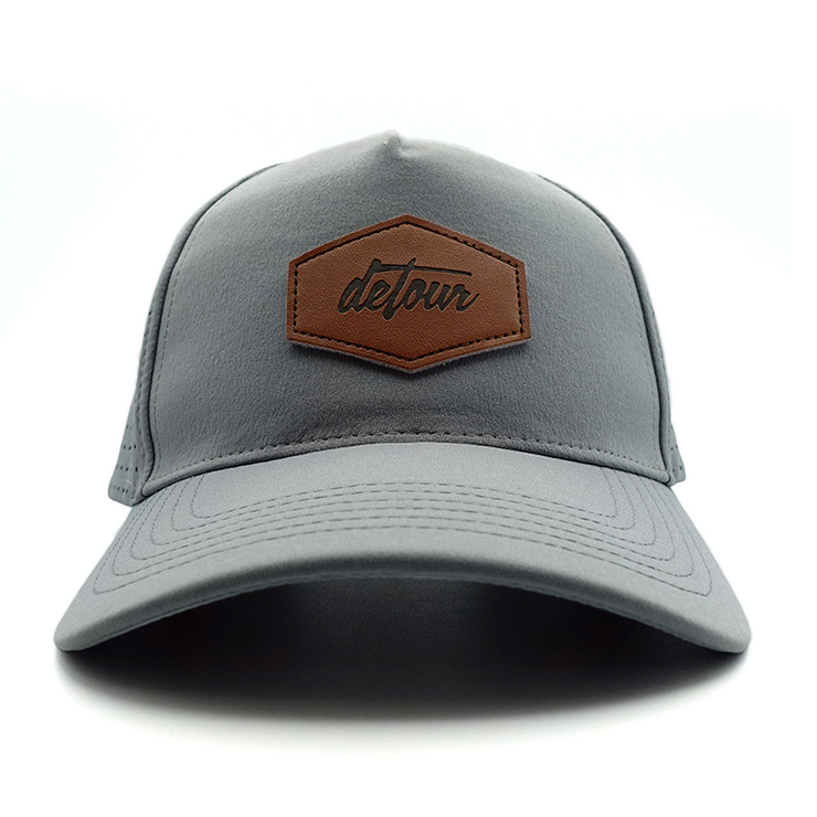 Gray Leather Patch Snapback Hat